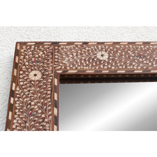 Grand Artisanal Floral Inlay Walnut Finish Mirror For Sale In Los Angeles - Image 6 of 8