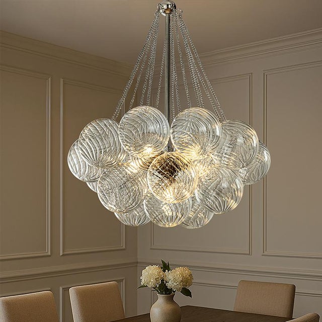 Aloadecor 27'' Modern Glam Cluster Chandelier 6 Lights Pendant With Hand Blown Textured Glass Globes and Chrome Finish For Sale - Image 4 of 8