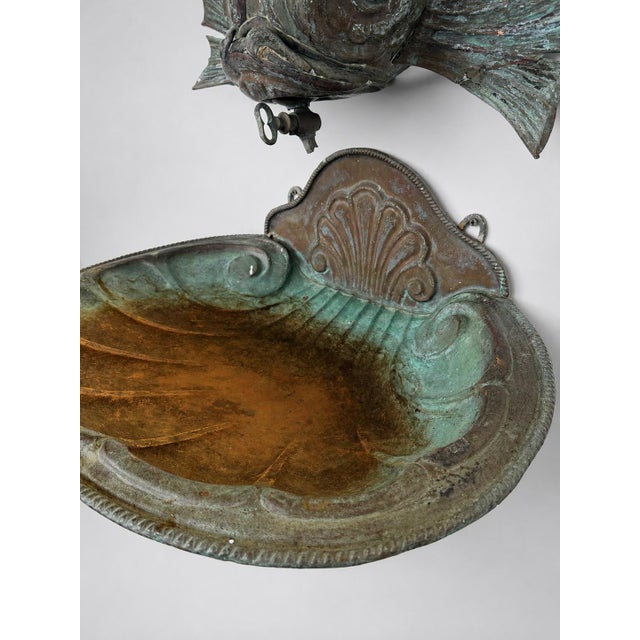 Italian Verdigris Copper Dolphin Lavabo With Shell Basin C. 1900 For Sale - Image 4 of 11