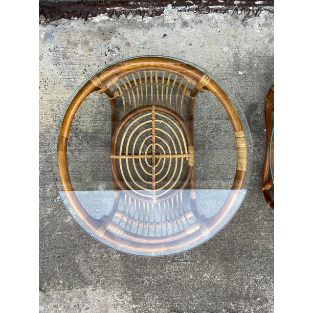 Pair of Bamboo + Rattan Side Tables | Style of Franco Albini For Sale - Image 11 of 13