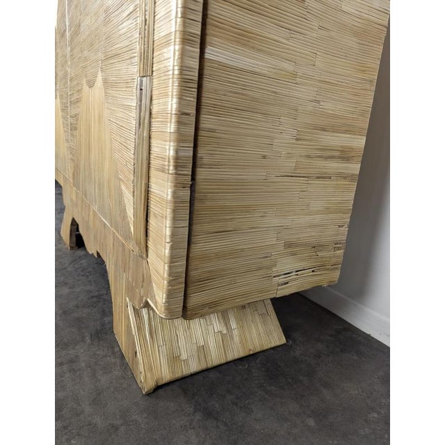 Contemporary Art Deco Straw Marquetry Two-Door Cabinet For Sale - Image 3 of 13