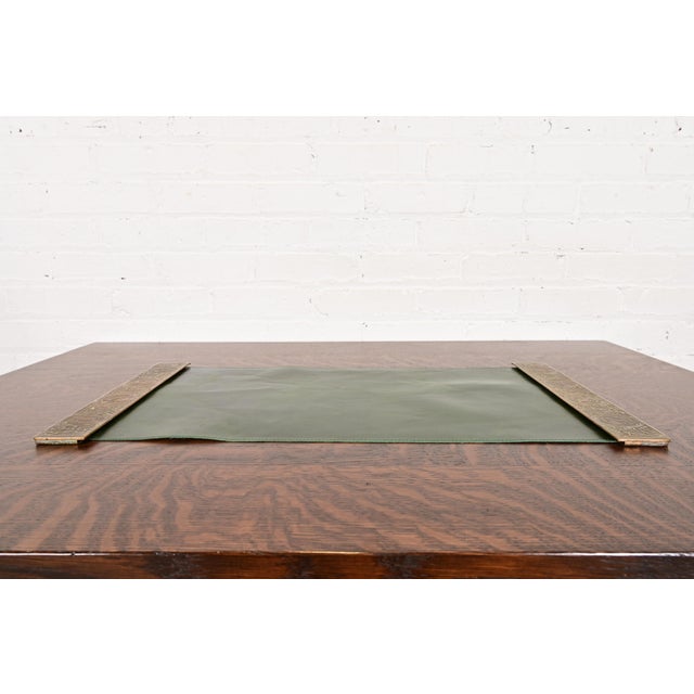 Tiffany Studios Tiffany Studios New York Zodiac Bronze Blotter Ends With Leather Desk Blotter For Sale - Image 4 of 12