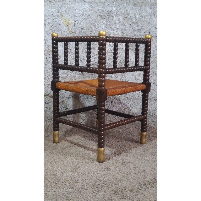 19th Century Louis XIII Style Fireside Chair in Turned Wood and Woven Rush For Sale - Image 4 of 15
