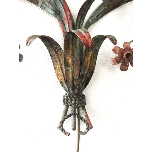 Large Romantic Wrought Iron Flower Sconces, 1940s, Set of 2 For Sale - Image 10 of 11