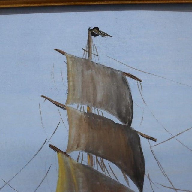 1920s Watercolor Seascape Painting With Clipper Sailing Ship by James M. Maps C1920 For Sale - Image 5 of 13