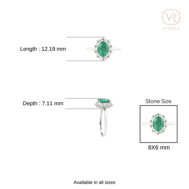14k Gold Statement Oval Emerald & Diamond Cluster Engagement Ring Size 8 For Sale - Image 11 of 15