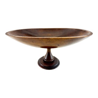 Vintage Hand-Carved Oval Wood Pedestal Centerpiece Bowl For Sale