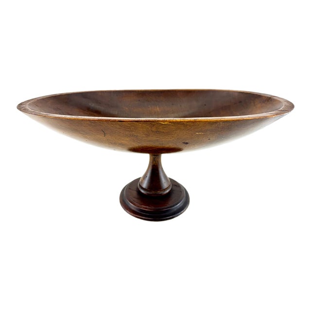 Vintage Hand-Carved Oval Wood Pedestal Centerpiece Bowl For Sale