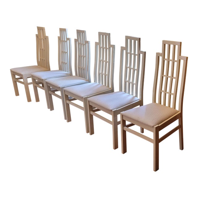 1970s Abel Gonzalez White Lacquer Modern Tall Back Dining Room Chairs For Sale