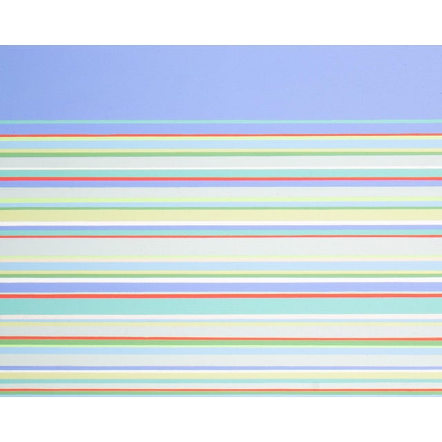 An acrylic on wood panel painting by the American artist Betsy Stiratt. Titled "Late Summer Sky II," this abstract work...