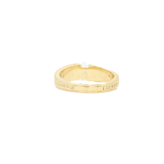 Gold Signed Engraved Modernist 14 Karat Gold & Diamond Solitaire Engagement Ring For Sale - Image 8 of 12