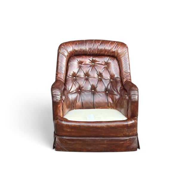Brown Vintage 1970s Drexel Heritage Brown Leather Button-Tufted Swivel-Tilt Lounge Chair For Sale - Image 8 of 16