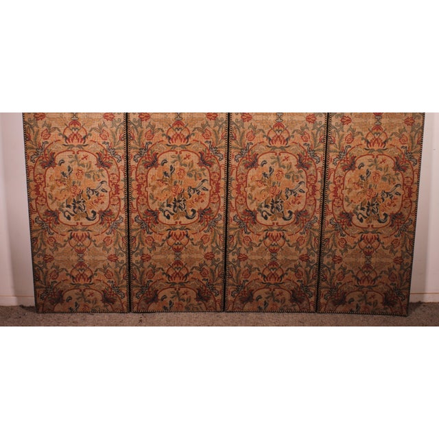 19th Century Painted Fabric Four-Panel Screen For Sale - Image 9 of 12