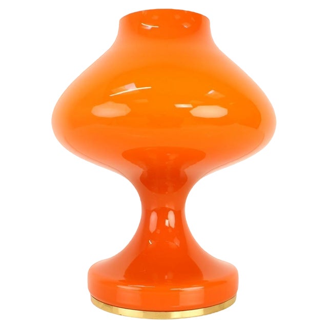 Orange Glass Table Lamp attributed to Valasske Mezirici, 1970s For Sale