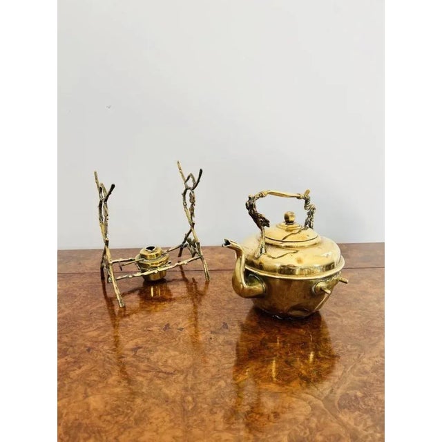 Metal Antique Victorian Brass Spirit Kettle and Stand, 1880, Set of 2 For Sale - Image 7 of 8