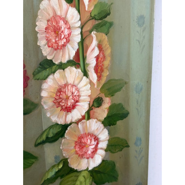 Green Vintage Floral Topiary Oil Painting on Canvas by Fabrice De Villeneuve For Sale - Image 8 of 11