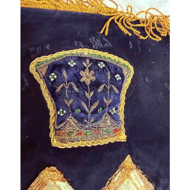 Blue Rare Antique Hand Embroidered Judaica Jewish Memorial Torah Mantel Scroll Cover For Sale - Image 8 of 12