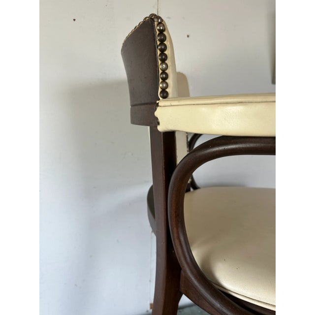 Mid 20th Century Bentwood Mid-Century Cream Leather Armchair With Nail-Head Details For Sale - Image 6 of 13