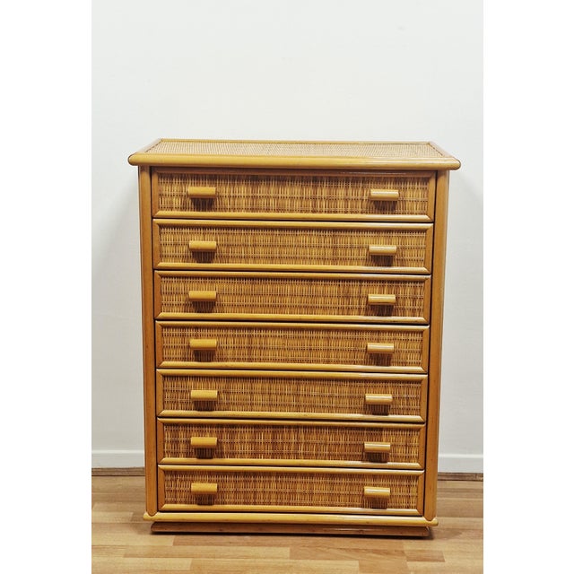Mid-Century Modern Vintage Chest of Drawers in Bamboo and Woven Wicker, 1970s For Sale - Image 3 of 13