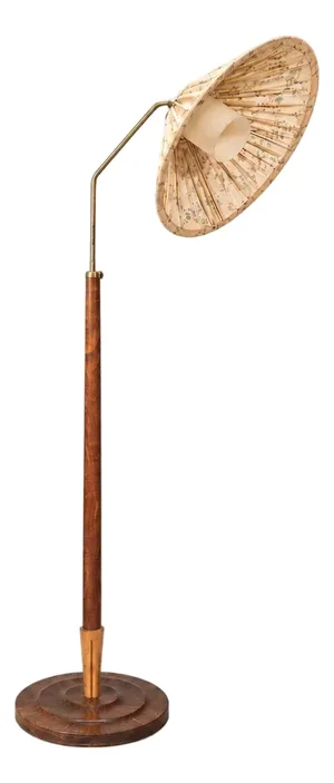 1950s Mid-Century Modern Double Shade Floor Lamp, Wood, Metal, Fabric