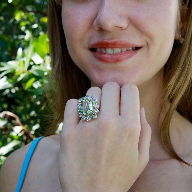 Metal Nina Zhou Margaret 14.2ctw Prasiolite Aquamarine Tsavorite Cocktail Ring (All Sizes Available) For Sale - Image 7 of 10