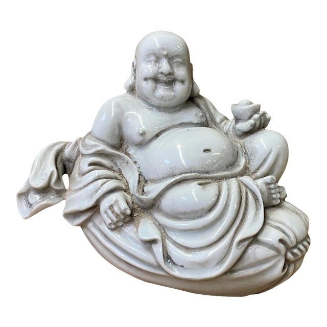 Small Finish Off White Color Porcelain Happy Buddha Statue For Sale