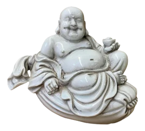 Small Finish Off White Color Porcelain Happy Buddha Statue