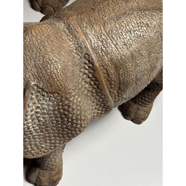 Wood Hand-Carved Wooden Rhinoceros Statues, 1960s, Set of 2 For Sale - Image 7 of 18