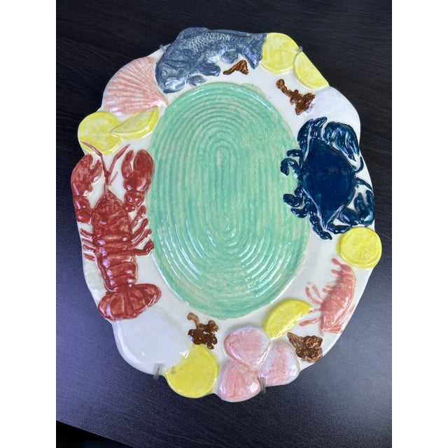 Ivory Signed Sculptural Ceramic Seafood Wall Platter With Lobster & Crab, 13.5" For Sale - Image 8 of 12