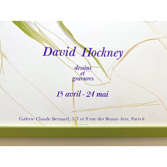Cerulean David Hockney Vintage 1975 Lithograph Print Framed Paris Exhibition Poster " Jacques De Bascher De Beaumarchais " 1973 For Sale - Image 8 of 13