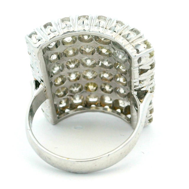 Vintage 4 Carat Diamond 18k White Gold Wide Bombe Cocktail Ring, Size 6.75 For Sale - Image 11 of 12