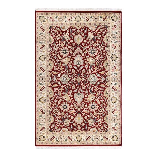 Mogul, One-of-a-Kind Hand-Knotted Area Rug in Red, 4' 1" x 6' 4" For Sale