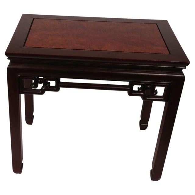 Mid 20th Century Chinese Padauk and Burl Panel Side Tables, Pair, Labeled j.l. George & Co., Hong Kong For Sale - Image 5 of 14