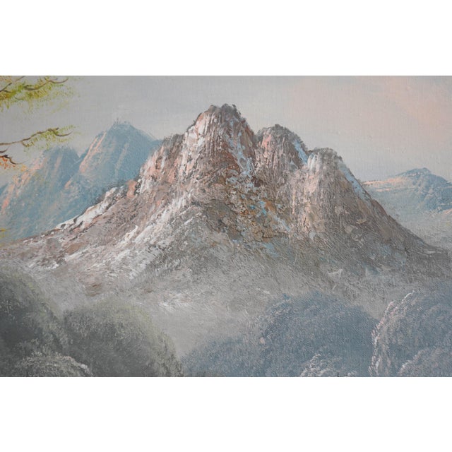 Gold Oil on Canvas Mountain Scene - Artist Signed For Sale - Image 8 of 14