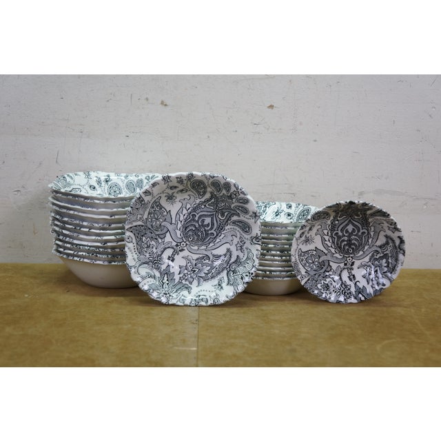 Late 20th Century Johnson Bros Paisley Dinnerware Set Service for 12 Black Transferware Iron - 95 pcs For Sale - Image 9 of 15