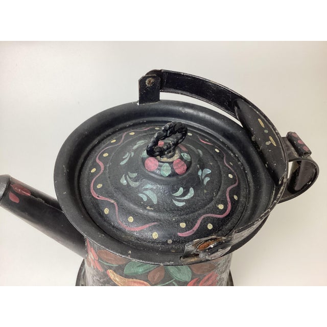 Large Antique Black Hand Painted Toleware Coffee Pot For Sale In New York - Image 6 of 8