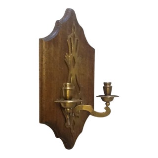 Vintage Ethan Allen Colonial Revival Style Wood & Brass Candle Sconce For Sale
