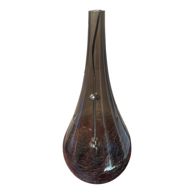 Late 20th Century Hand-Blown Smoke Crackle Glass Pendant Light - Sculptural Modern Design For Sale