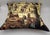 A dramatic decorative throw pillow in the style of Fornasetti, handcrafted using authentic Cole & Son silk fabric...