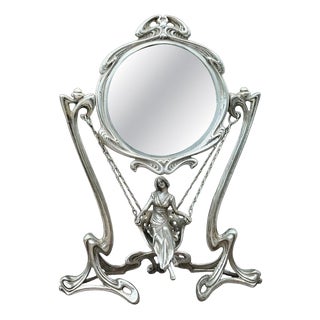 Art Nouveau Demoiselle à la Balancelle Mirror Silvered Bronze from Erté, Paris, 1907 For Sale
