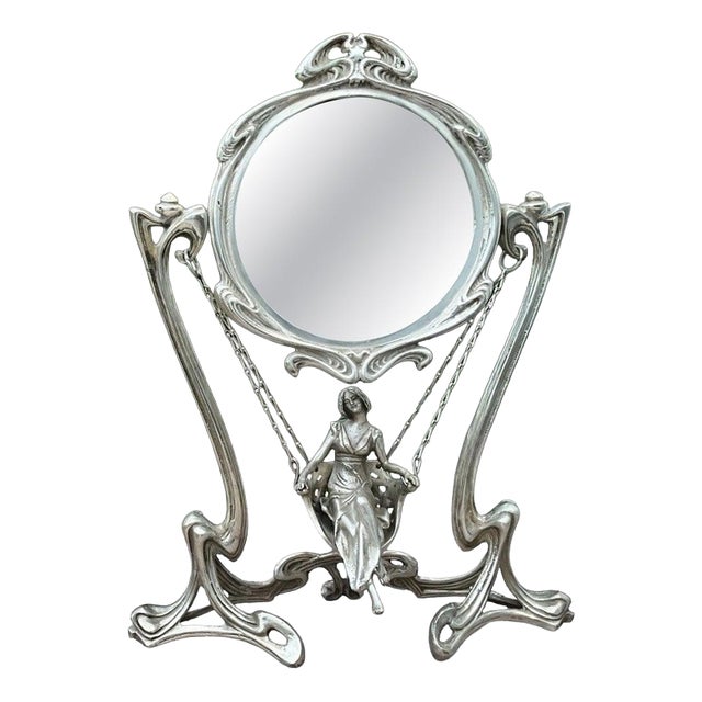 Art Nouveau Demoiselle à la Balancelle Mirror Silvered Bronze from Erté, Paris, 1907 For Sale