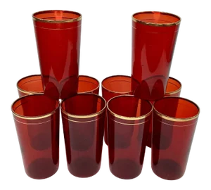 Vintage Cranberry Red Tumblers - Set of 10