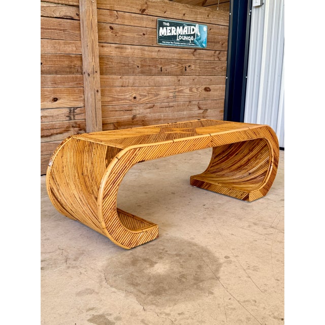 Mid-20th Century Organic Modern Restored Pencil Rattan Scroll Coffee Table For Sale In Naples, FL - Image 6 of 11