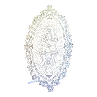 Vintage Hand Embroidered & Crotchet Lace Table Cloth, Table Runner, Lace Chair Cover For Sale