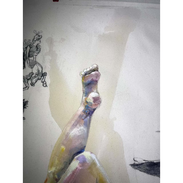 Circus High Diver Into Glass With Sketches Unstretched Canvas Joni Wildman Oil Painting For Sale - Image 4 of 15