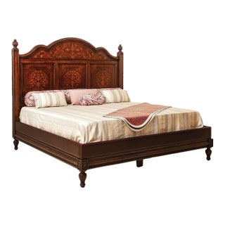 Italian Walnut Eastern King Bed With Leather Upholstery For Sale
