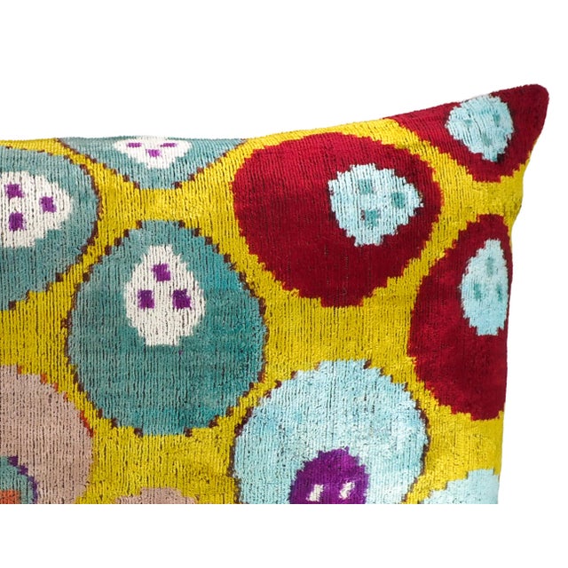 Pomegranate Silk Velvet Ikat Throw Pillow Cover, 16 X 24 For Sale - Image 4 of 6