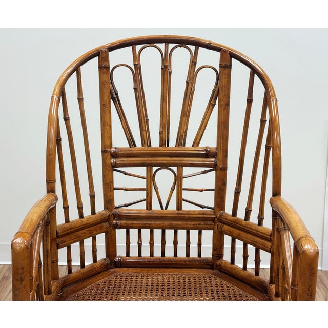 Wood Vintage Brighton Pavilion Style Burnt Bamboo Chair For Sale - Image 7 of 13