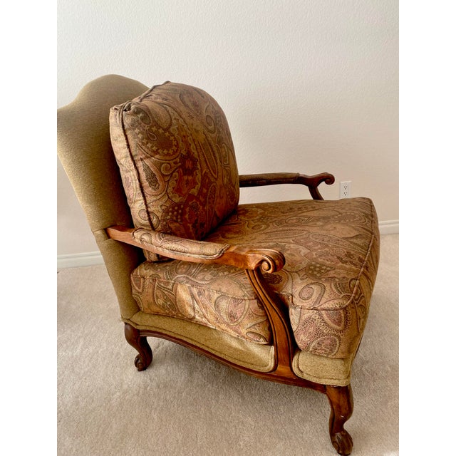 Wood Ethan Allen Bergere French Louis XV Harris Chair With Ottoman Late 20th Century Excellent Condition For Sale - Image 7 of 18