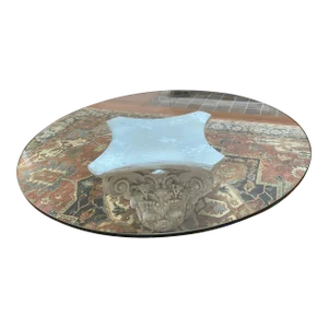 Mid 20th Century Vintage Glass Top Coffee Table on Architecturally Salvaged Corinthian Capital